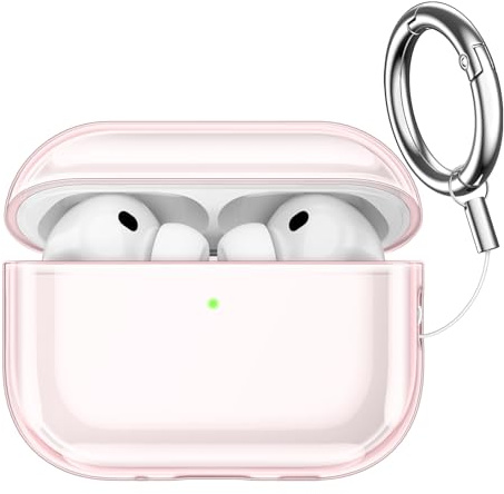 JETech Klare Hülle für AirPods Pro 3 (2025) mit Schlüsselanhänger, Hochtransparentes Weiches TPU, Stoßfest Schützend (Transparentes Rosa)