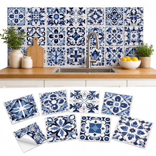 Beavorty Stickers Carrelage Vintage Auto-AdhéSifs 24 PièCes 10.00 X 10.00 Cm Autocollants Muraux Amovibles Pour Cuisine Salle De Bain Salon RéSistants À L’Eau Et À L’Huile
