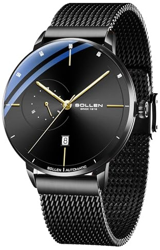 SOLLEN Men's Automatic Watches Luxury, Minimalist Automatic Watches for Men | Original Mechanical Movement,Water Resistant,Luminous Hands,Calendar & 24-Hour Display,Self-Winding Wristwatch for Men