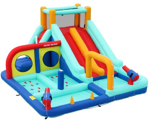 Castillo Hinchable con tobogán acuático y Piscina, Castillo Hinchable de Juegos acuáticos para Exteriores, Parque Infantil acuático con Ventilador, Juguete Hinchable Grande para niños (365x450x217cm)