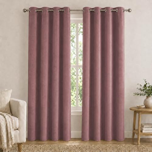 VKZ Tende Oscuranti Effetto Velluto con Occhielli, Set da 2 Pannelli 140 x 290 cm, Tende Termiche Isolanti per Interni Camera da Letto Soggiorno,Rosa Scuro