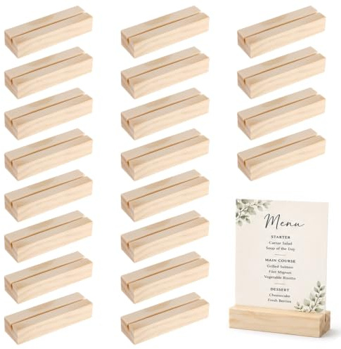 Dexpally 20 Stück Kartenhalter Holz, Tischkartenhalter, 10 x 3 x 2 cm Postkartenhalter, Holzständer für Hochzeiten Partys Bankette