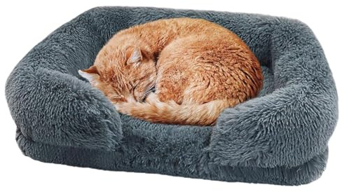 Fluffig kattbädd - lugnande kattbädd - avtagbar husdjurssäng för | medelstora små hundar ortopedisk hundbäddsoffa slitstark plysch husdjursbädd din