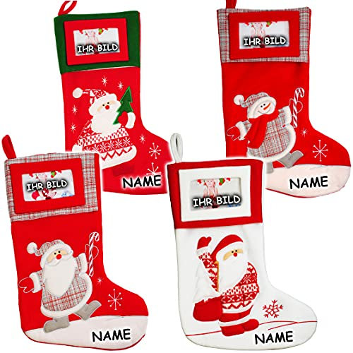 alles-meine.de GmbH 1 Stück 3-D Effekt XL - Weihnachtssocke & Filzstrumpf - 3-D Effekt - mit austauschbaren Foto - Weihnachtsmotive - incl. Name - 46 cm - Nikolausstiefel..