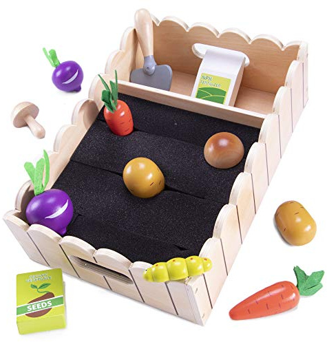 My Little Garden | Growing Vegetables Wooden Playset Activity for Children | Includes Carrots, Beets, Potatoes, Mushrooms, Trowel, Seeds, Fertilizer, Caterpillar (13 pcs.) | Early Learning Toy