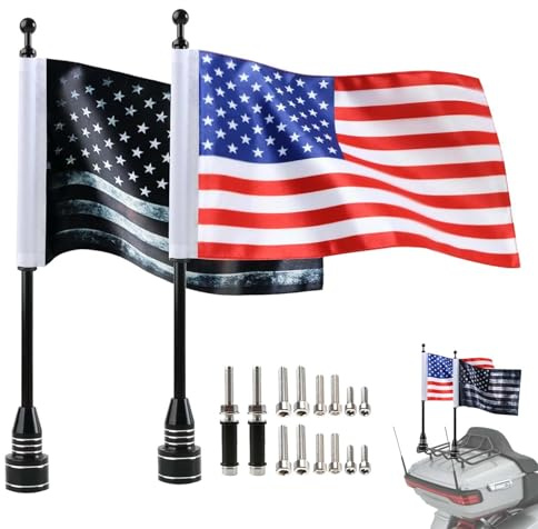 Amerikanische Motorrad-Flagge für Harley, 15,2 x 22,9 cm, antike Vintage-US-Flagge und rote US-Flagge mit Fahnenmasthalterung für 1,27 cm (1/2 Zoll) Rack, passend für Harley Goldwing Honda CB VTX CBR