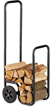 Relaxdays Carrello per Legna, da Trasposto, in Acciaio, con 2 Ruote, Contenitore, Capacità di Carico Fino a 60 kg, Nero