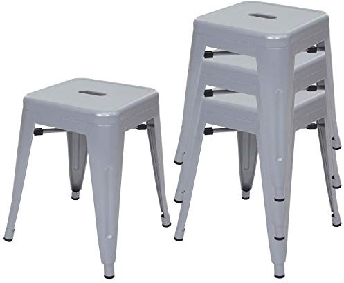 Mendler HWC-A73 - Juego de 4 taburetes de metal, diseño industrial, apilables, color gris