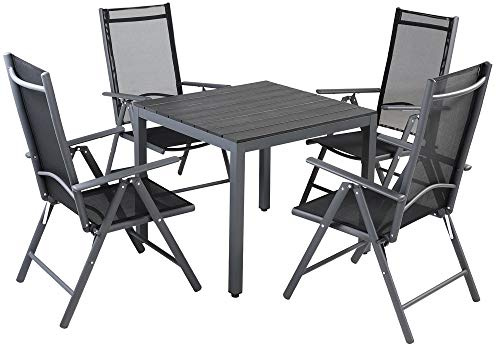 CASARIA® Comedor Jardín Set Mesa WPC 80x80cm 4 Sillas Reclinable Plegable hasta 120kg Intemperie
