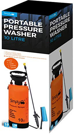 Simply PPS10 Portable 10L Pressure Washer with Brush Hose Attachment - Lightweight & Durable for Vehicles, Gardens & Decking