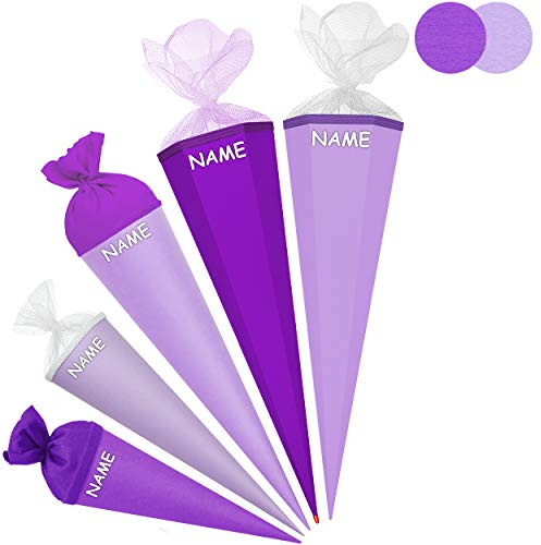 alles-meine.de GmbH Schultüte - Rohling - LILA/kräftiges violett - 35-100 cm - freie Farb- und Größenwahl - 6 eckig - inkl. Name - Tüllabschluß - mit/ohne Kunststoff Spitze..