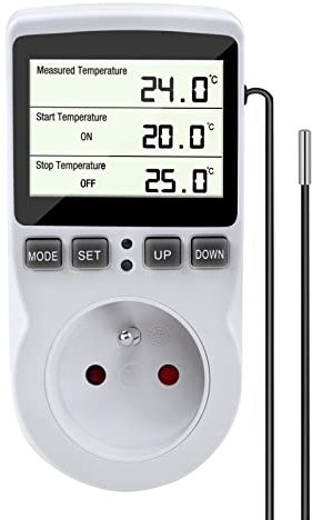 Gobesty Prise Thermostat, Regulateur Température Numérique, Prise Programmable Digitale avec Sonde, Minuterie Numérique Programmable, Prise Thermostat Chauffage pour Serre, Aquarium