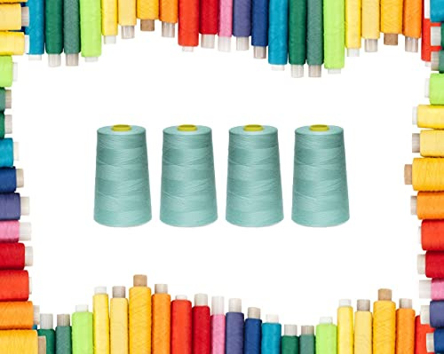 Rohans Fil à surjeteuse 40/2 (120), 4570 m de fil à coudre, cônes multicolores pour machine à coudre, 100 % polyester (turquoise, 4)