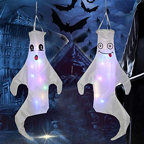 Morofme Halloween-Windsocken mit LED-Licht 109,6 cm Windsocken, Halloween-Geister-Dekor für Hof, Veranda, drinnen und draußen, Totbaum, Spukhaus, gruselige Dekoration
