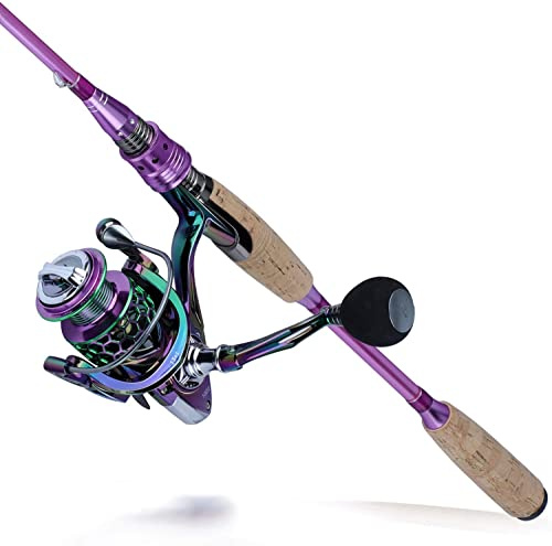 Combo de Moulinet de Canne à pêche Sougayilang, Canne à pêche Portable en Fibre de Carbone et Moulinet coloré pour Voyage 4 Sections en Eau Douce