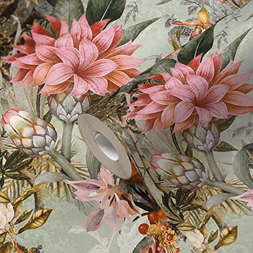 A.S. Création Blumen Tapete Grün Rosa Floral 381771 Vliestapete für Schlafzimmer Wohnzimmer 10,05x0,53m Made in Germany