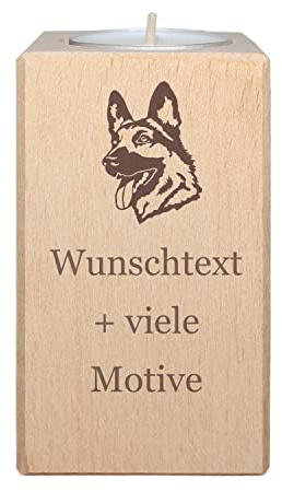 Trauerlicht Hund - Teelichthalter aus Holz personalisiert mit Name und Motiv - Trauerkerze mit Trauerspruch für Hunde, Kerzenständer, Kerzenhalter, Trauergeschenk, Trostspender, inklusive Teelicht
