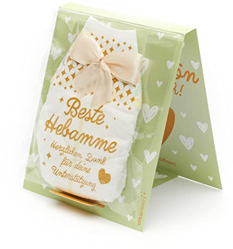 goldprintz I Hebamme Geschenk I Beste Hebamme I Dankeschön Aufstellkarte für deine Unterstützung I Gold bedruckte Windel-Klapp-Postkarte I Schwangerschaft verkünden I Wir bekommen ein Baby Verkündung