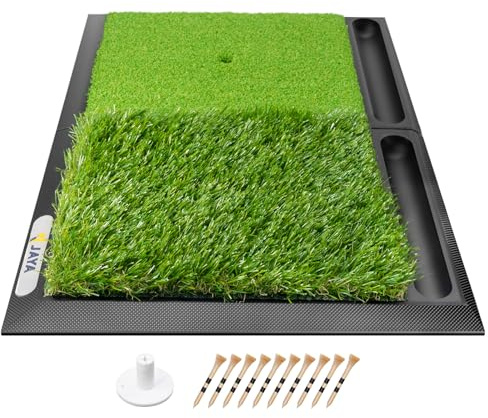JAYA Tapis de frappe de golf avec plateau à balles, base en caoutchouc lourd, tees de golf et support de tee en caoutchouc inclus, tapis d'entraînement de golf portable pour intérieur et extérieur
