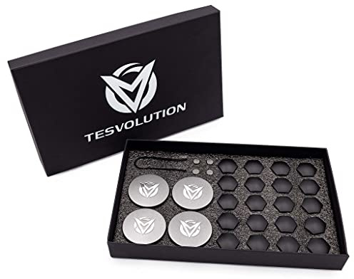 Tesvolution® Radnabenabdeckung für Tesla Model 3 2021 + 2022 + 2023- Aero Radkappen Radmutternset mit Abdeckung Nabendeckel Radnabenset Radnabenkit