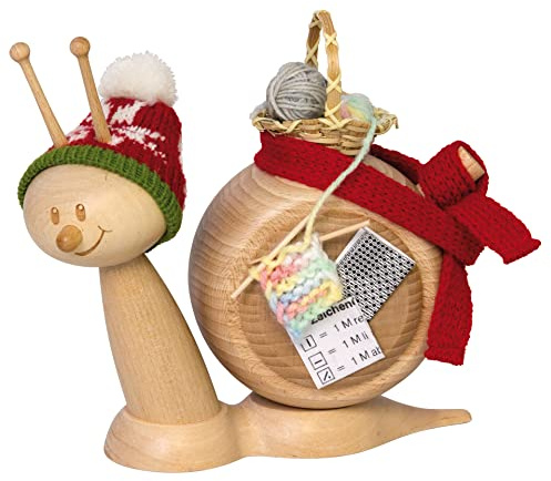 Drechslerei Kuhnert - Rauchschnecke/Räucherfigur aus Holz - Sunny mit Strickzeug - Höhe: ca. 15cm - Made in Germany