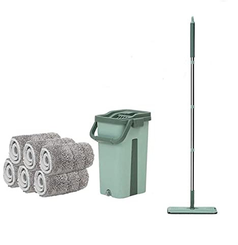 Pressez la vadrouille et le godet avec 6 tampons de vadrouille en microfibre lavables et réutilisables for le nettoyage de sol, la vadrouille de plancher plat et le seau avec l'ensemble de l'essorage