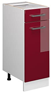 Vicco Küchenunterschrank R-Line, Rot Hochglanz, 30 cm | 1 Schublade · Ohne Arbeitsplatte · Höhenverstellbare Füße · 1 Tür · ✓ Frei kombinierbar