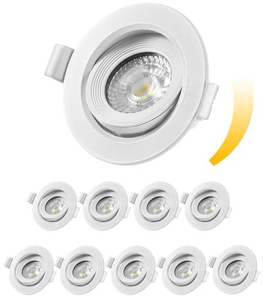 EDISHINE LED Spots Dimmbar, Einbaustrahler Flach 230V, 3000K Warmweiß Einbauleuchten, 64mm Schwenkbare Einbauspots, 5W 400LM Einbauleuchten, Ersatz für 50W Halogenlampe, Weiß, 10er Set