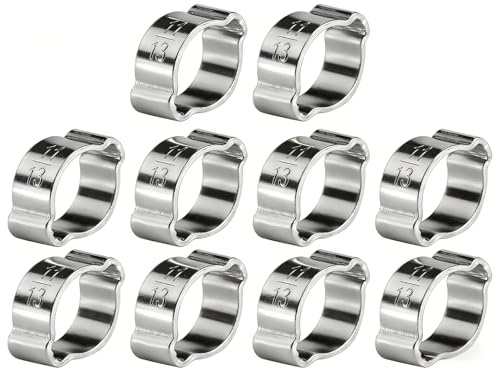 Ouitble 10 Stück 2-Ohr Schellen Rohr, 11–13 mm verzinkter Edelstahl, Justierbare Schnecken Zahnrad Schlauchschellen Zwei-Ohr-Schlauchklemme, für vollere Benzinschläuche Bier Rohr Schlauch(11-13MM)