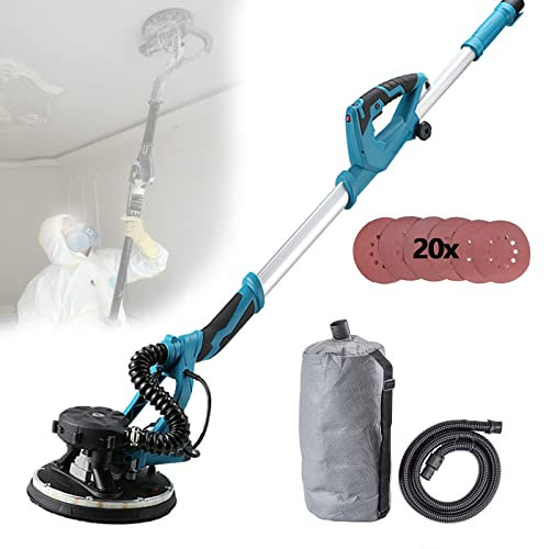 BEESOM Girafe Ponceuse Placo 1800W,Ponceuse Murale,1000-2100rpm Vitesses Ajustables Ponceuse De Cloison,Amovible avec Disque De Ponçage, Manche Télescopique,avec Lumière LED,20sandpaper