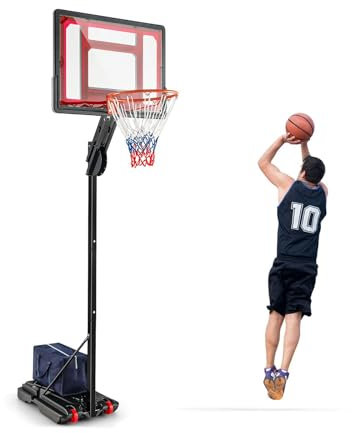 COSTWAY Basketballständer 105-260 cm höhenverstellbar, Basketballkorb Outdoor mit Ständer & 2 Rädern, Korbanlage mit Gewichtssack, Mobile Basketballanlage für Kinder, Jugendliche