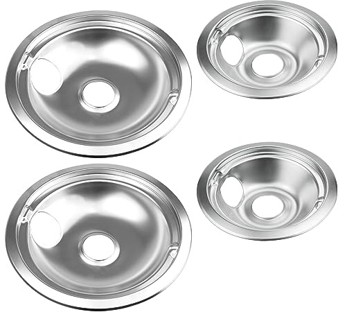 Mejiao 4 Pack (2) 6 & (2) 8 Electric Stove Burner Covers, Drip Chrome Pan Set Replacement for GE/Hotpoint WB31T10010 and WB31T10011