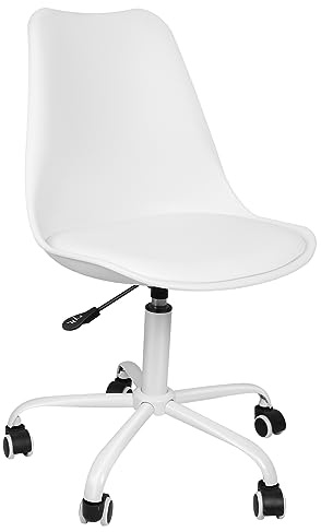 MAYMA Skandinavischer Bürostuhl, Bürostuhl aus Kunstleder, 360° drehbar, höhenverstellbar, mit Rollen, Weiß