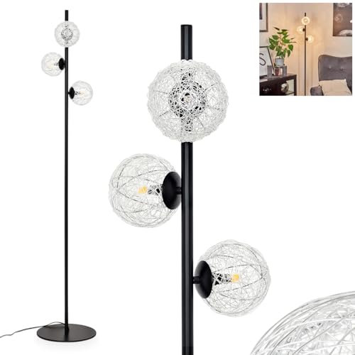 Stehleuchte Remaisnil, moderne Stehlampe aus Metall in Schwarz/Silberfarben, Standleuchte mit Schirmen aus Metallgeflecht (Ø 12 cm), mit Fußschalter am Kabel, 3 x G9, ohne Leuchtmittel