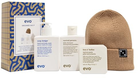 EVO Groomer Has It – Haarpflege-Geschenkbox – Shampoo, Conditioner, Textpaste und EVO Beanie