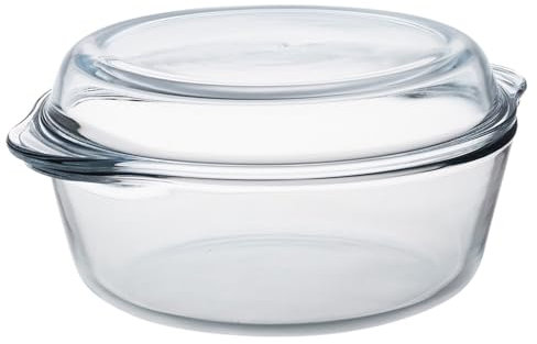 Queensway Home & Dining Borcam 2.1L Glass Round Casserole Cooking Baking Oven Stew Pot Dish With Lid Cover