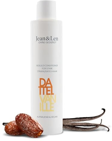 Jean & Len Rebuild Conditioner Dattero & Vaniglia, per capelli gravemente danneggiati, lenisce il crespo e districa, con profumo di vaniglia, balsamo senza siliconi e parabeni, vegano, 300 ml