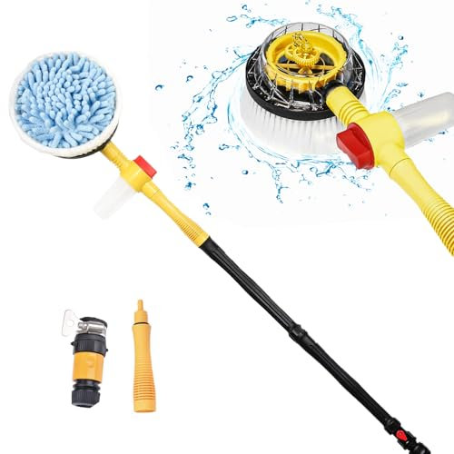 Kikuo Car Wash Brush Kit with Long Handle, 360° Auto Rotating Car Cleaning Brush with Automatic Foam, Car Care Wash Brush, Multifunctional Car Pressure Wash Brush for Car, Yard, Pet Care