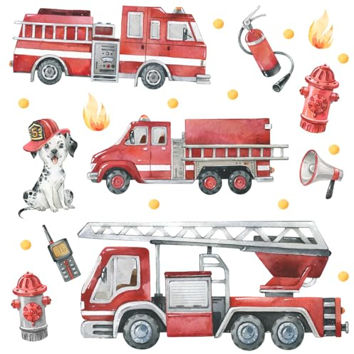 Wally Fox Wandtattoo Kinderzimmer Feuerwehr Feuerlöscher Feuerwehrauto Kinderzimmer Wanddeko Home Decor Wandsticker Kinderzimmer Wand deko Babyzimmer Autos Wandtattoo Kinderzimmer Junge Deko Wand