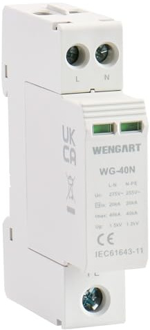 Wengart Mini överspänningsskyddsanordning WG-40N, 2P 18 mm bredd, TUV-certifiering, lågspänningsskydd blixt överspänningsskydd (1 + NPE)