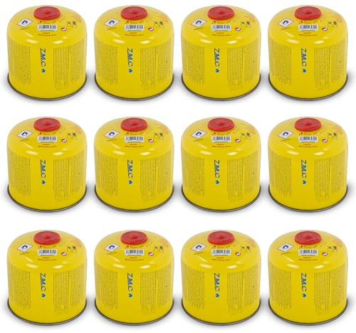 ZMC Lot de 12 cartouches de gaz de 300 g, à visser de 600 ml, avec gaz propane/butane, filetage Euro EN417 7/16, cartouche de valve compatible avec réchaud à gaz, brûleur à gaz, désherbeur, barbecue