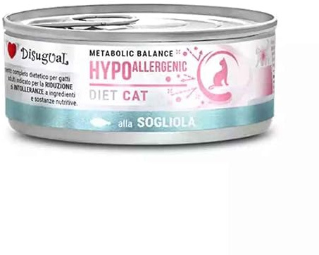 Disugual Dieta Lata Comida Húmeda para Gatos 12 Unidades x 85 Gr (Lenguado Hipoalergénico)
