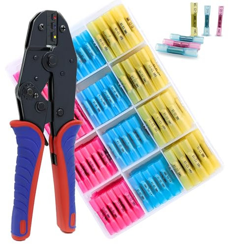 Judelvei Wire Crimping Tool, Crimping Tool for Heat Shrink Connectors, Wire Crimper AWG 22-10 with 210PCS Wire Crimper, Crimper Tool for Heat Shrink, Nylon, Non-Insulated Connectors