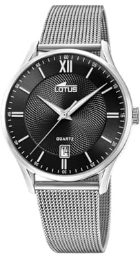 LOTUS Reloj Hombre Analógico de Acero Inoxidable 316l Plateado - Movimiento de Cuarzo - Calendario - Resistente al Agua 5 ATM Casual 18405/H Special Prices