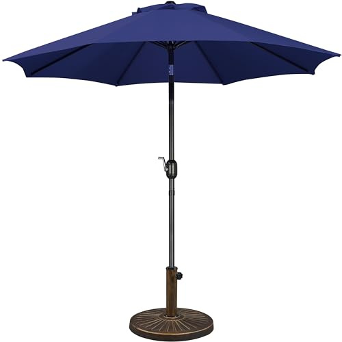 Yaheetech Gartenschirm Sonnenschirm mit Schirmständer Rund Marktschirm Neigbar Kurbelschirm 10 KG Sonnenschirmständer Schirmgewicht für Outdoor und Balkon 270 cm Marineblau