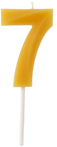 Folat Zahlenkerze aus 100% Bienenwachs, Ziffernkerze für Torten, Geburtstagskuchen und Dekoration, raucharm, tropfbeständig, natürlicher Honigduft (Ziffer 7)