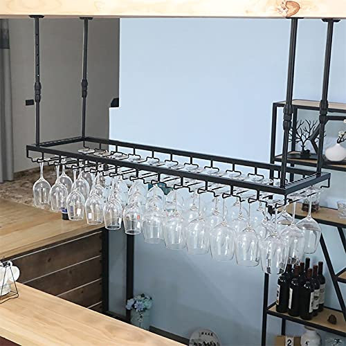 Porta calici da soffitto, porta calici da vino in ferro rustico, porta calici da vino nero sospeso, porta calici da vino vintage, porta calici, altezza regolabile, lunghezza 60~120 cm (dimen