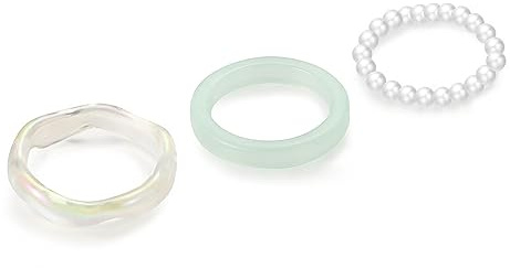 MUUYYI 3 Stück modische Harz-Ringe, minimalistisch, ästhetisch, trendig, mit Perlen, elastisch, stapelbar, einfacher Party-Schmuck