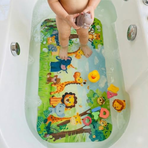 BEEHOMEE Kids Bath Mat for Tub, Non-Slip Toddler Bathtub Mat (Jungle)