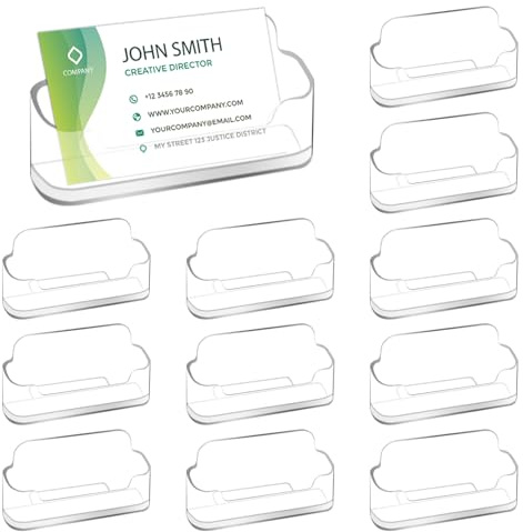 Keboyoe 12 Piezas Soporte para Tarjeta de Visita Soporte Tarjetero Transparente Expositor de Tarjetas de Visita Plástico Organizador de Tarjetas para Oficina Hogar Hoteles(9,7 x 4,5 x 1,7 cm)